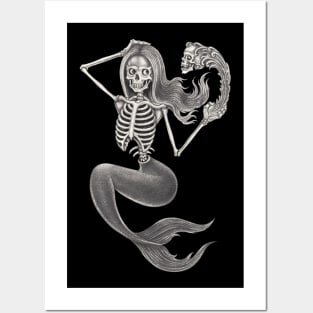 Mermaid skull fantasy surreal art. Posters and Art